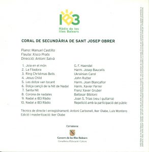 I CONCERT DE NADAL d'IB3 Ràdio (CD) contraportada