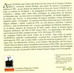 Bolletí del Diccionari de la Llengua Catalana (CD) CONTRAPORTADA